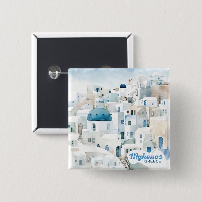 Mykonos Greece 2 Inch Square Button (Front & Back)