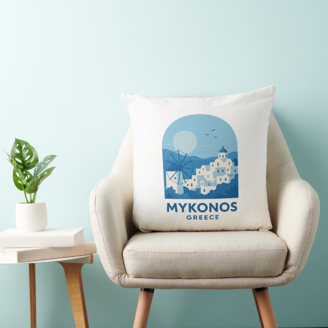 Mykonos Greece Blue Minimalist Travel Art  Throw Pillow (Chair)