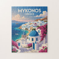 Mykonos Greece Coast Travel Art Vintage