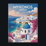 Mykonos Greece Coast Travel Art Vintage Postcard<br><div class="desc">Mykonos retro vector travel design. From the scenic windmills to the charming lanes of Little Venice,  Mykonos offers a perfect mix of relaxation,  beauty,  and energy.</div>
