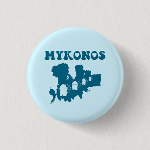 Mykonos, Greece, Map & Iconic Windmills 1 Inch Round Button
