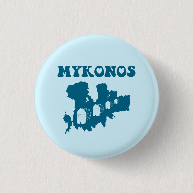 Mykonos, Greece, Map & Iconic Windmills 1 Inch Round Button (Front)