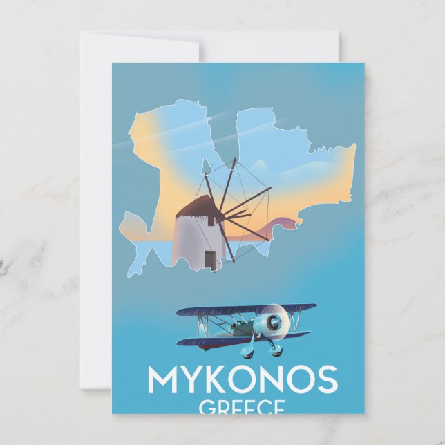 Mykonos Greece Map travel poster Invitation (Back)
