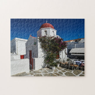 Mykonos Greece Travel - Church Cafe Europe Tourism Jigsaw Puzzle