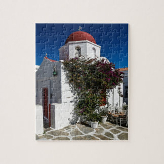 Mykonos Greece Travel - Church Cafe Europe Tourism Jigsaw Puzzle