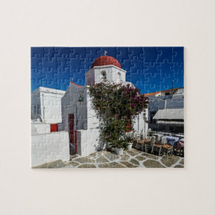Mykonos Greece Travel - Church Cafe Europe Tourism Jigsaw Puzzle