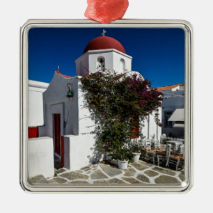 Mykonos Greece Travel - Church Cafe Europe Tourism Metal Ornament
