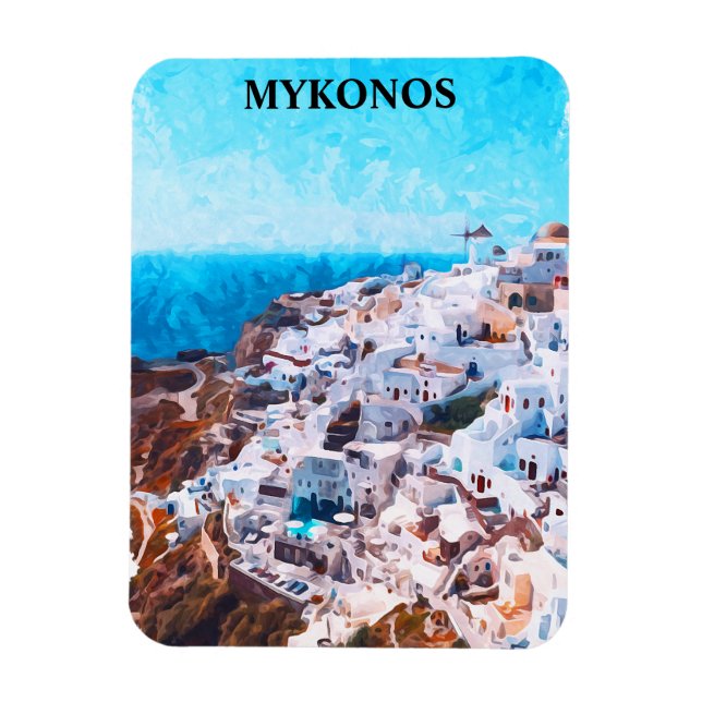 Mykonos Greece Watercolor Painting Magnet (Vertical)