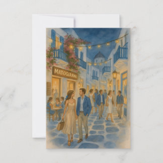Mykonos Greece Watercolor Thank You Card