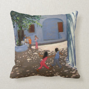 Mykonos monastery throw pillow