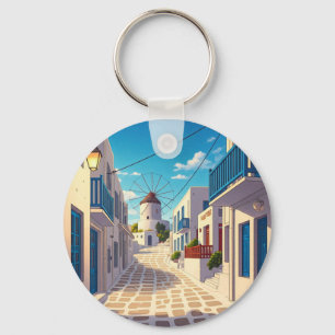 Mykonos Path Greece Cyclades Travel Keychain