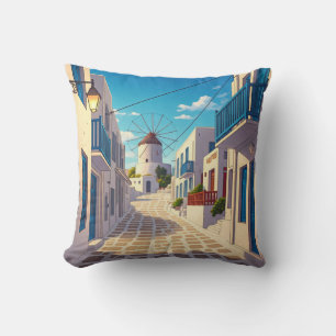 Mykonos Path Greece Cyclades Travel Throw Pillow