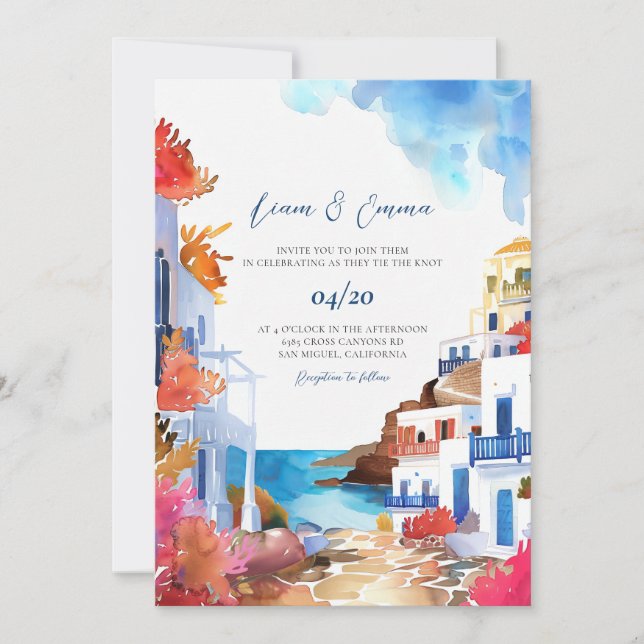 Mykonos Wedding Invite Greek Wedding Destination (Front)