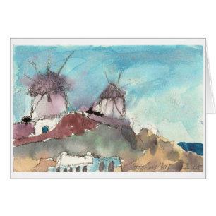 "Mykonos Windmills" watercolor art card
