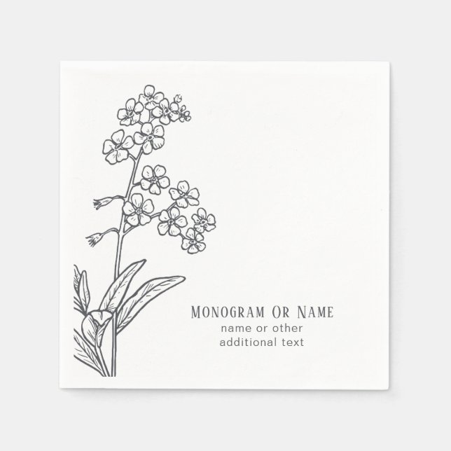 Myosotis Wildflower Forget-me-not Boho Black White Napkin (Front)