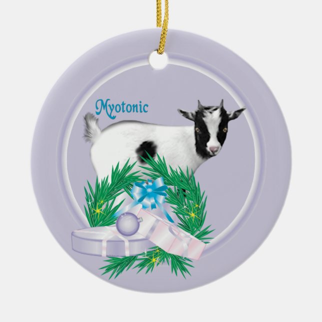 Myotonic Goat Wreath Holiday Ornament (Front)
