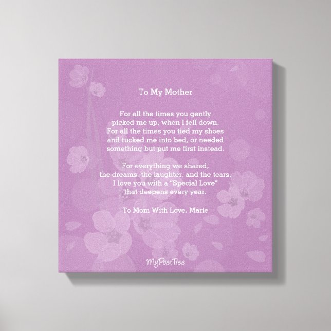 MyPoetTree, To My Mother, Canvas Print (Front)