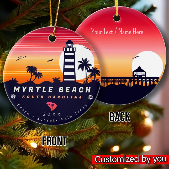 Myrtle Beach lighthouse SC Retro Sunset Souvenirs Ceramic Ornament (Creator Uploaded)