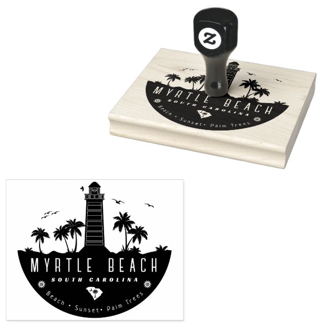 Myrtle Beach lighthouse SC Retro Sunset Souvenirs Rubber Stamp (Stamped)