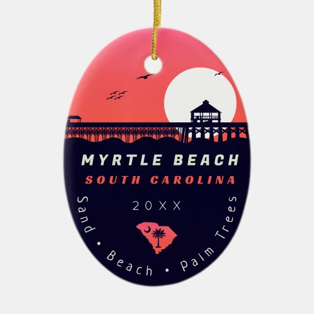 Myrtle Beach Pier SC Retro Sunset Souvenirs 60s Ceramic Ornament (Front)
