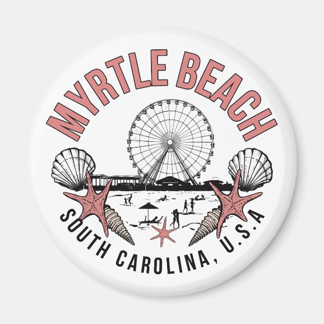 Myrtle Beach Retro Vignette Round Magnet (Devant)