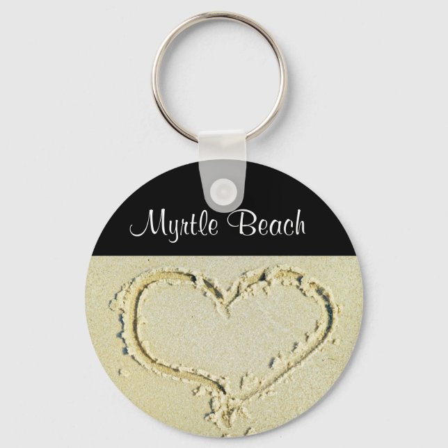 Myrtle Beach SC  Heart on a Sandy Beach Key Chain (Front)