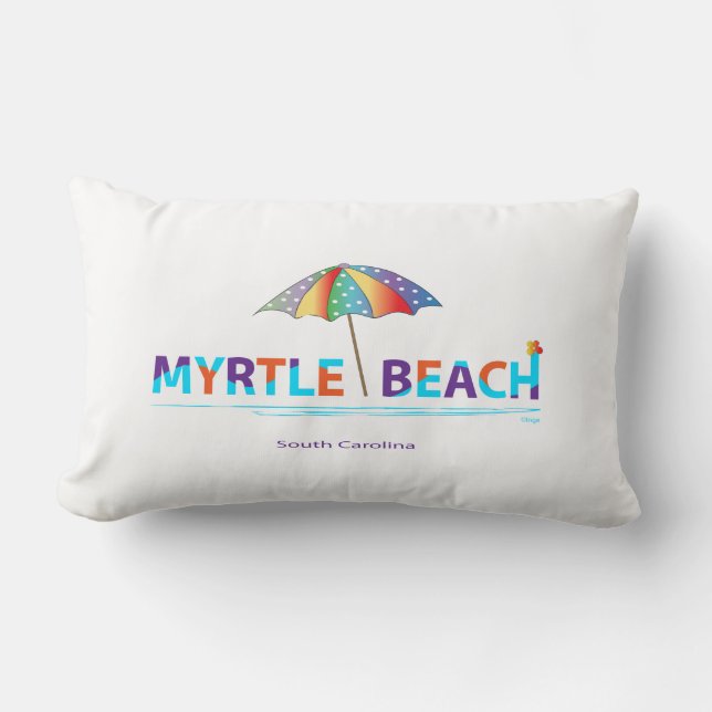 Myrtle Beach, SC with Umbrella Graphic Lumbar Pillow (Front)