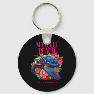 Myrtle Beach South Carolina Floral Beach Turtle So Keychain