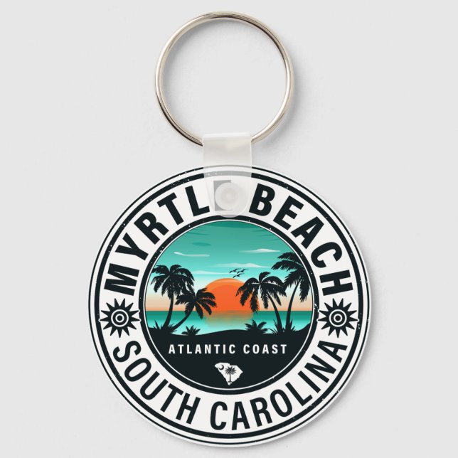 Myrtle Beach South Carolina Retro Sunset Souvenirs Keychain (Front)