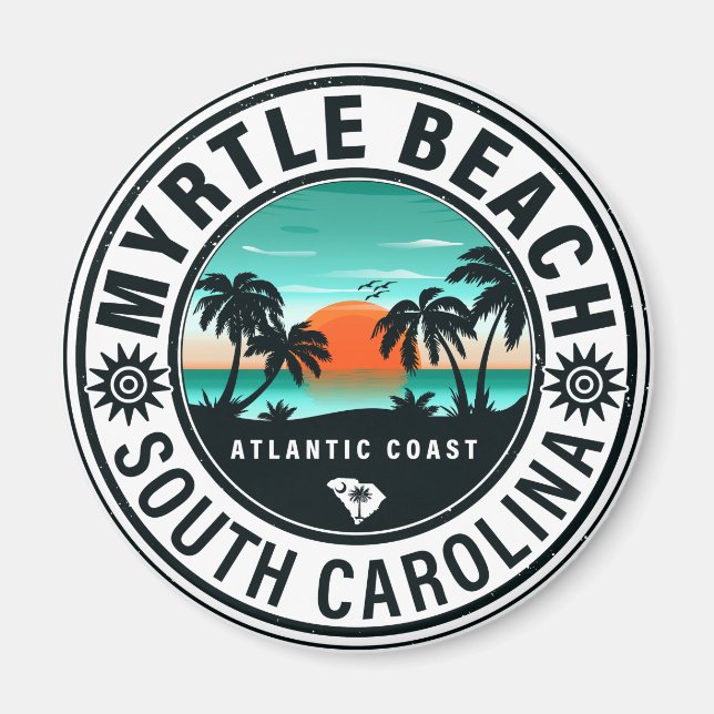 Myrtle Beach South Carolina Retro Sunset Souvenirs Magnet (Front)