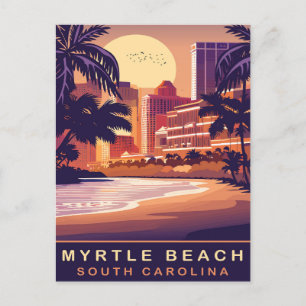 Myrtle Beach, Sunset, South Carolina, Travel Postcard