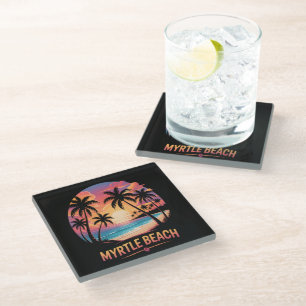 Myrtle Beach Vacation Surfer Glass Coaster