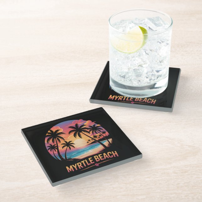 Myrtle Beach Vacation Surfer  Glass Coaster (Angled)