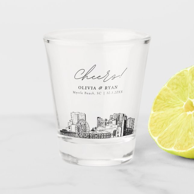Myrtle Beach Wedding Favour Cheers Shot Glass (Front)