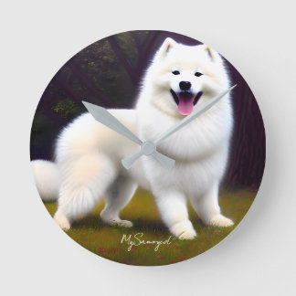 MySamoyed Personalized Gift Idea Cute Samoyed Round Clock