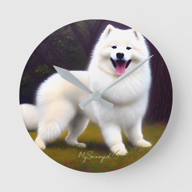 MySamoyed Personalized Gift Idea Cute Samoyed Round Clock (Front)