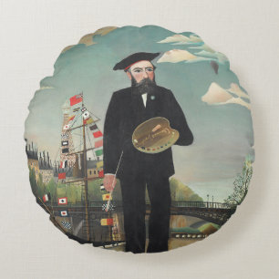 Myself: Portrait – Landscape, Henri Rousseau 1890 Round Pillow