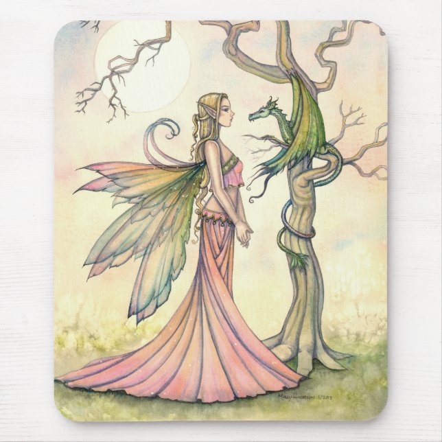 Mysical Fairy and Dragon Fantasy Art Mouse Pad (Front)