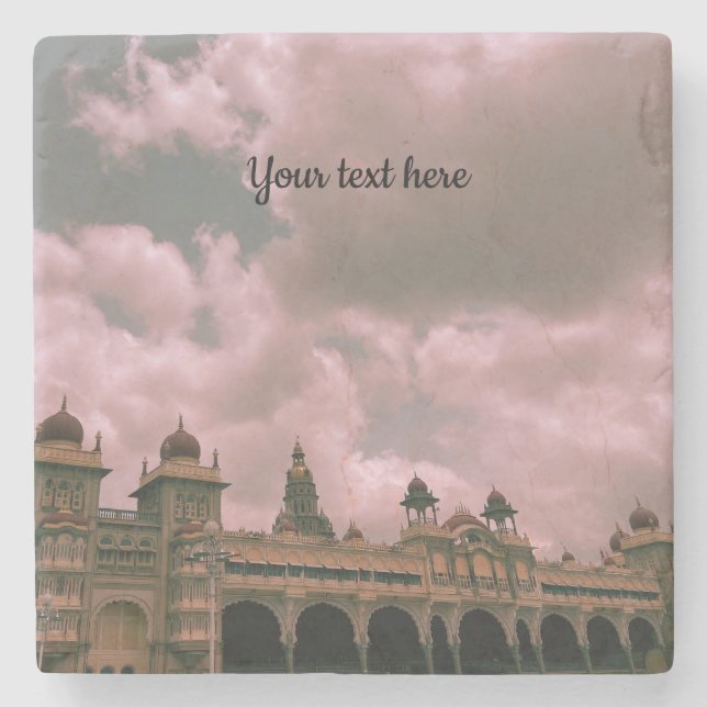 Mysore palace photograph clouds customizable stone coaster (Front)