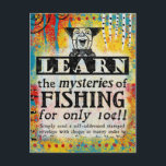 Mysteries of Fishing Postcard - Funny Vintage Ad<br><div class="desc">Funny re-imagined vintage newspaper advertisement to 'Learn The Mysteries Of Fishing'</div>