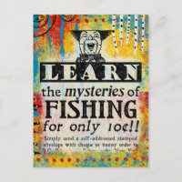 Mysteries of Fishing Postcard - Funny Vintage Ad