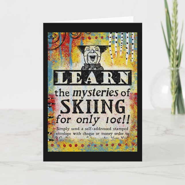 Mysteries of Skiing Greeting Card - Funny Vintage (Front)