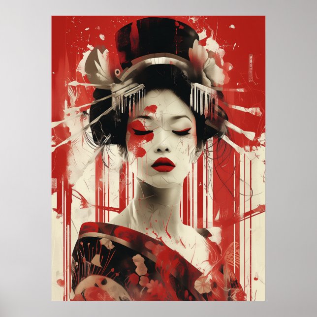Mystérieuse Geisha Wall Art, Poster en papier (Devant)