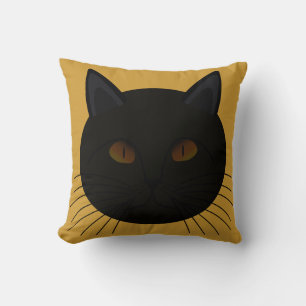 Mystérieux Chat Noir Visage Oreiller à Thon Doré