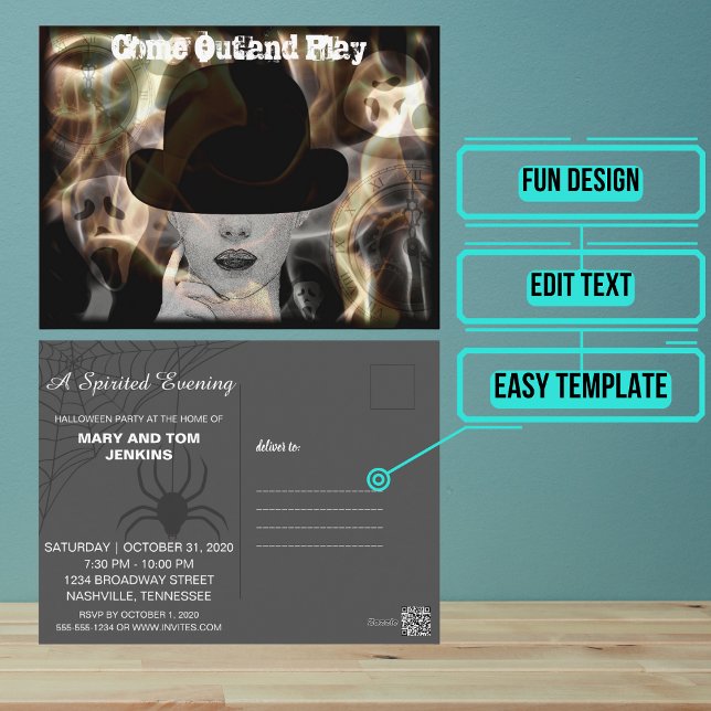 Mystérieux Halloween Invitation Élégant (Send out this stylish but fun Halloween party invitation for your next scary get together.)