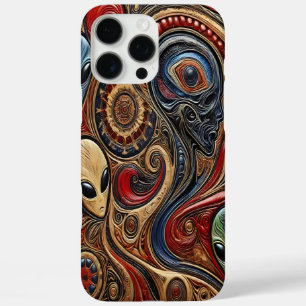 Mysterious Alien Encounter in Vibrant Cosmic Art iPhone 16 Pro Max Case