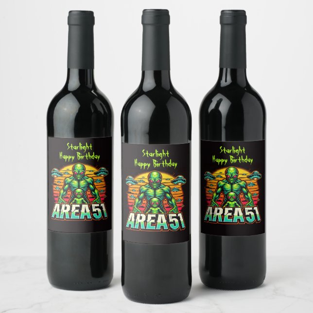 Mysterious Aliens Glow Near Area 51 Wine Label (Bottles)