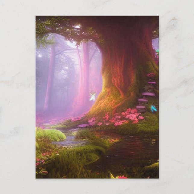 Mysterious and Magical Secret Glowing Fairy Forest Postcard (Front)