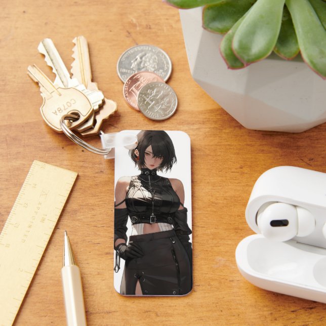 Mysterious Anime Girl Leather Keychain (Desk)