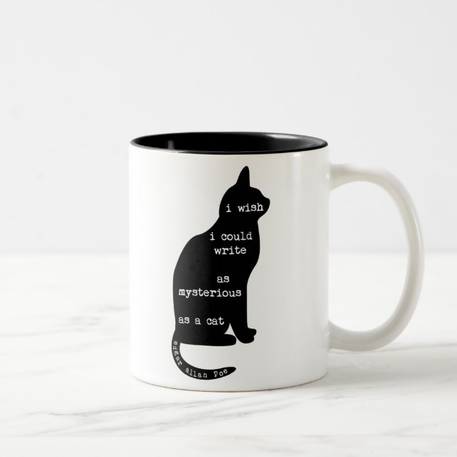 Mysterious as a Cat Edgar Allan Poe Quote Two-Tone Coffee Mug (Right)